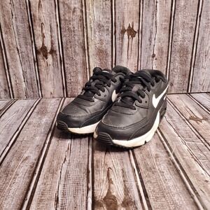 Nike Air Max 90 Black White Leather Casual Shoes CD6864-010 Youth Size 2.5